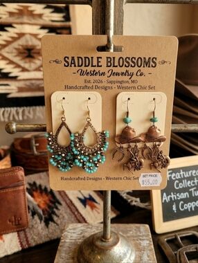 Saddle Blossoms Turquoise Beaded Western Earrings Set